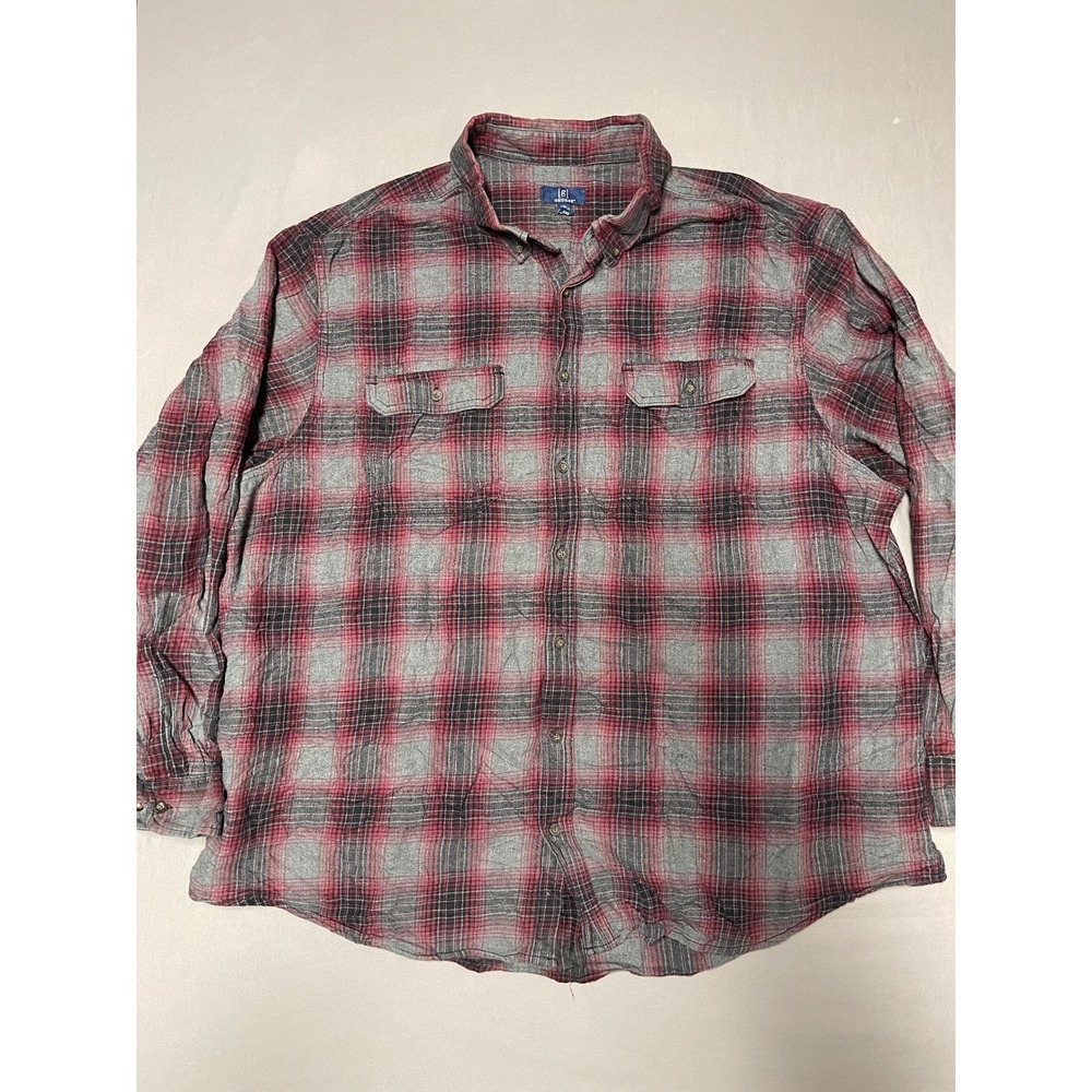 George Mens Red Grey Plaid Flannel Shirt Long Sleeve Button Down 3XL 54-56